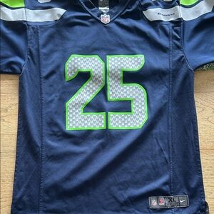 Nike Kids Navy Blue Seahawks #25 Jersey with Neon Green Accents